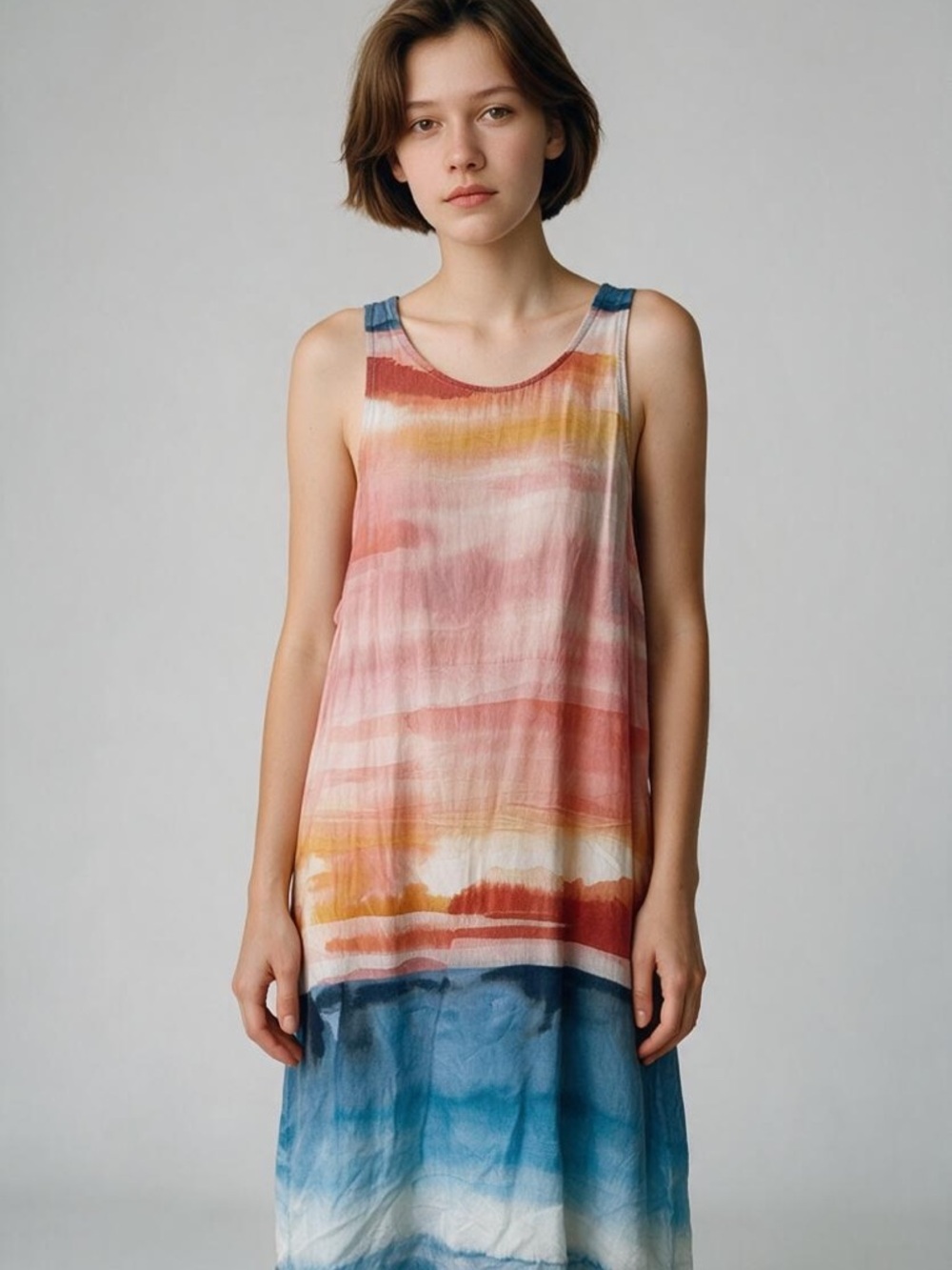 Bella Dahl Sleeveless Watercolor Tunic Dress - Pink, Blue & Gold